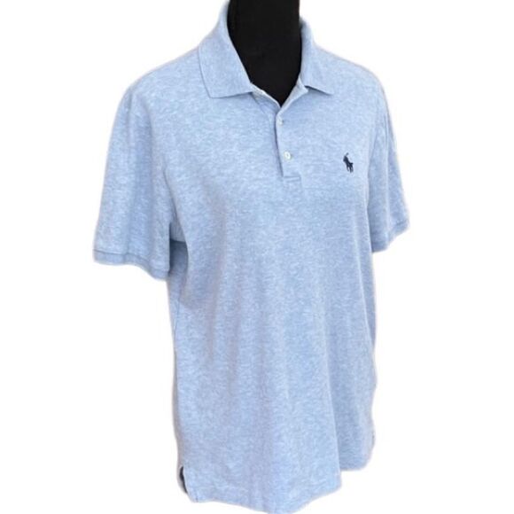 POLO Ralph Lauren Classic fit blue heather 100% cotton button polo shirt size S. - Picture 5 of 6